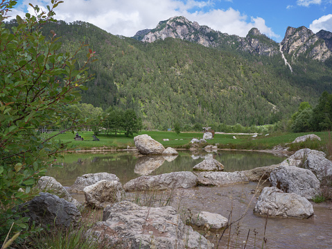 Little Lake near San Vigiliio Marebbe in the Greenery of the Fanes - Sennes - Braies Nature Park, Alpi Mountains, Italy.