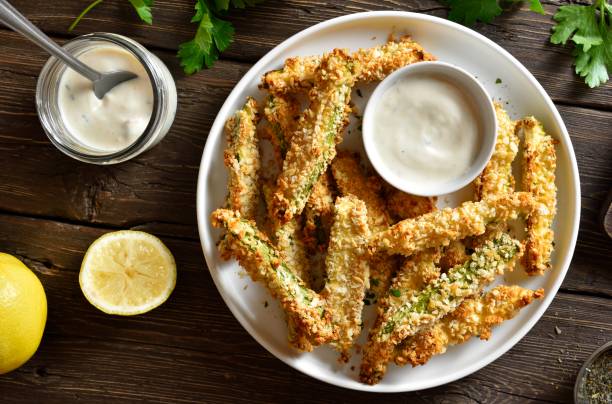 istock Crunchy zucchini breaded sticks with dip sauce 1947964603