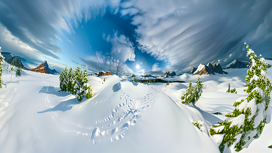 Panorama Winter landscape of Passo Giau, Dolomites, Italy