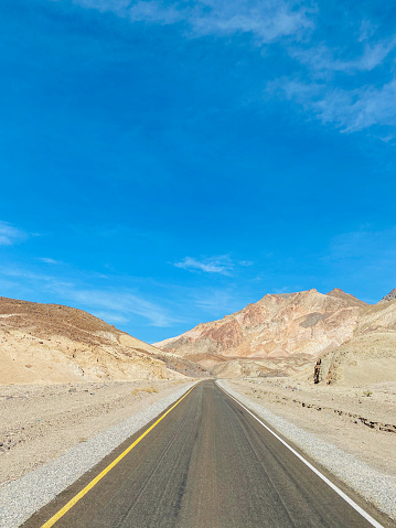 Empty desert road, Blue sky, Death Valley, California