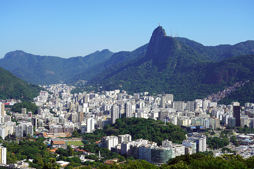 Rio de Janeiro cityscape with Botafogo neighborhood Saint Martha favela and Corcovado mountain, Rio de Janeiro, Brazil