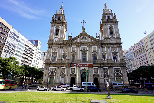 RIO DE JANEIRO, BRAZIL - JUNE 22, 2023: Candelaria Church important historical Roman Catholic church in the city of Rio de Janeiro, Brazil