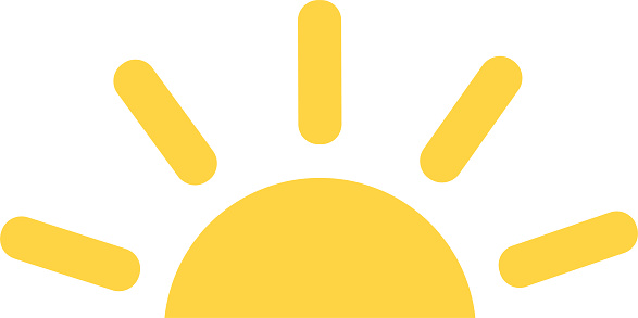 Half Sun sunset and sunrise, icon vector symbol. Yellow sun star icon. Summer, sunlight, nature, sky ,