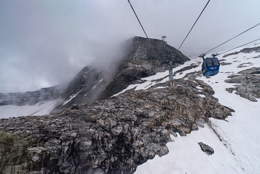 AUGUST 29, 2023 - HINTERTUX GLACIER - Cabin of the cable car Gletscherbus leading to the top of the Hintertux glacier, Austria