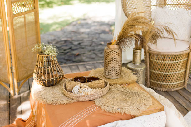 istock Beautiful boho backyard with rattan furniture 1948100113