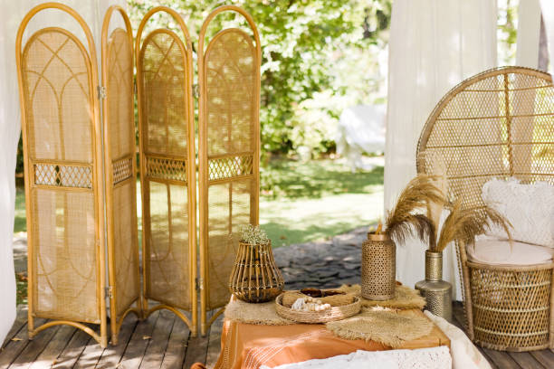 istock Beautiful boho backyard with rattan furniture 1948100122