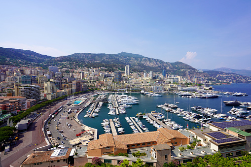 Monaco Ville Harbour panorama city skyline, Monte Carlo, Monaco