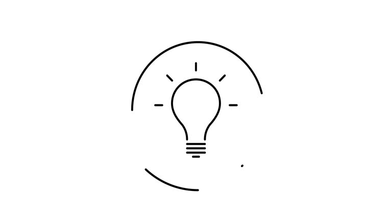 light bulb animated outline icon with alpha channel. light bulb rotation appearance 4k video animation for web, mobile and ui design