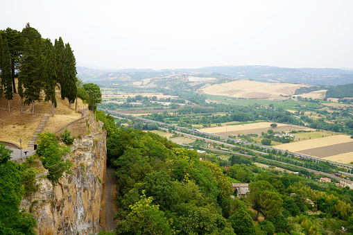Panoramic view of forest, hills and valleys near Orvieto, Umbria, Italy