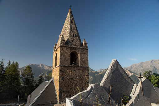Catholic church in Huez in the Alps, France