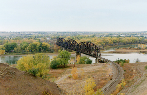 The iconic Bismarck-Mandan rail bridge in the fall. Taken around 2001.
