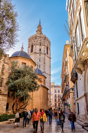 Valencia, Spain - January 1, 2024: Iconic Spanish architecture and sights on the streets of Valencia, Spain