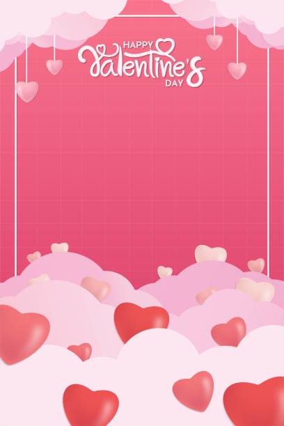 해피 발렌타인 데이 일러스트 3d 핑�크 하트 구름에 떠 유형 2 - valentines day two dimensional shape heart shape love stock illustrations