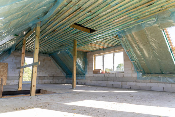 spacious attic under construction with thermal insulation and skylights in a new home - insulation roof attic home improvement 뉴스 사진 이미지