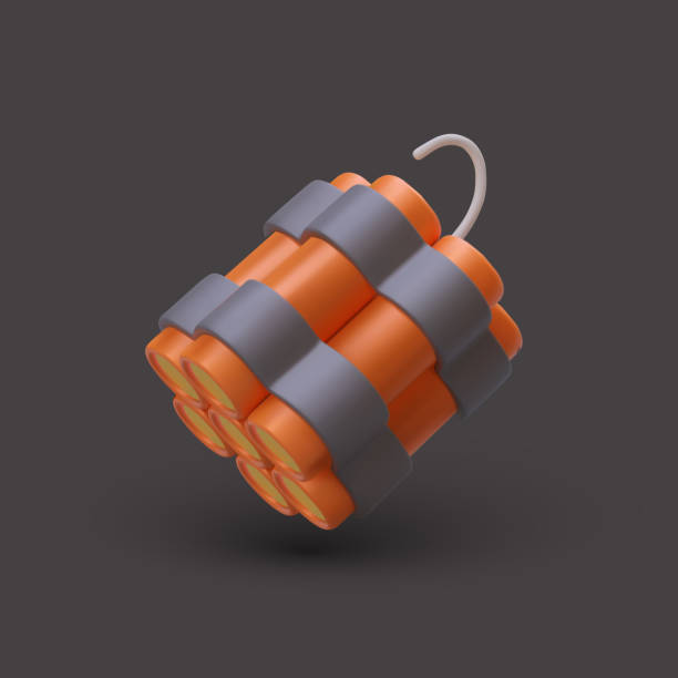 istock Sticks of dynamite fastened together, ignition cord. Bomb, TNT weapon 1948350901