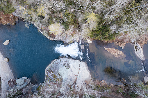 Aerial View of Elk River Falls in the Pisgah National Forest in western North Carolina in the winter.