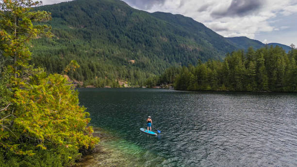 istock Aerial view of stand up paddle boarder (SUP) exploring islands 1948542117