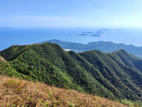 Panoramic view of the from top of Kau Nga Ling mountain, height 539 mt in Lantau island, Hong Kong.