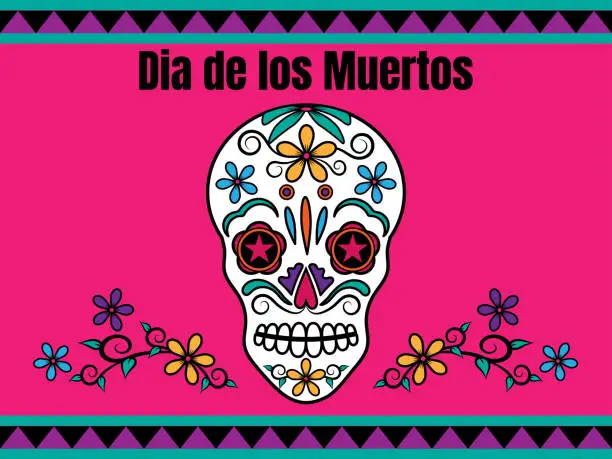 Vector illustration of Dia de los Muertos mexico skull and flower