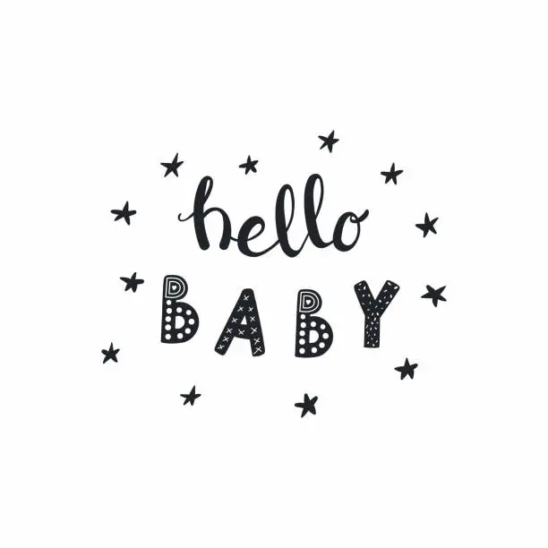 Vector illustration of Hello Baby lettering quote