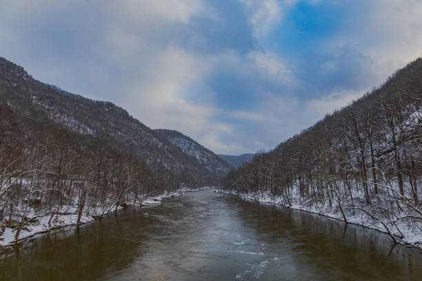 Snow in the New River Gorge stock photo