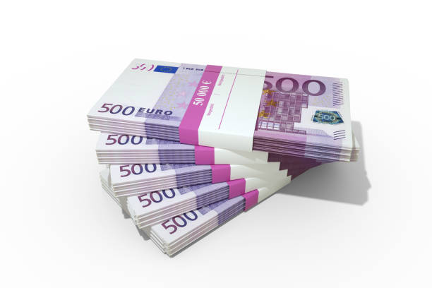 3d-rendering von stapeln von euro-banknoten. bündel von banknoten der europäischen union isoliert auf weißem hintergrund - european union currency order finance currency stock-fotos und bilder