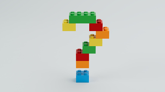 Question Mark with multicolor bricks, block staked shaping a question mark symbol