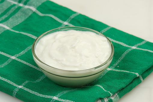 Greek yogurt in a glass bowl