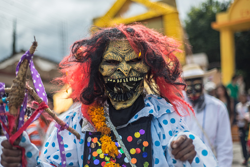 09/29/2014 Chihihualco Guerrero Mexico Carnival masks of monsters or zombies used by dancers at the Guerrero Carnival in Mexico