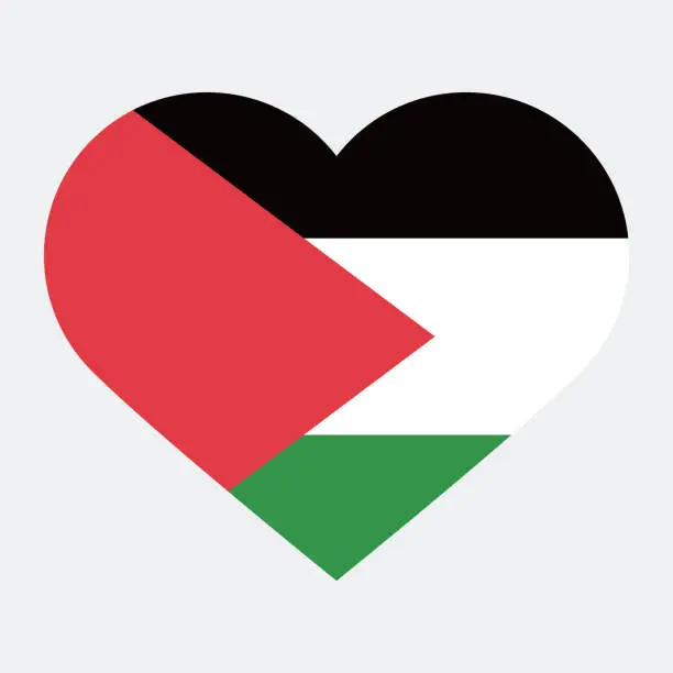 Vector illustration of Palestine flag. Flag icon. Standard color. Heart flag. The heart icon. Computer illustration. Digital illustration. Vector illustration.