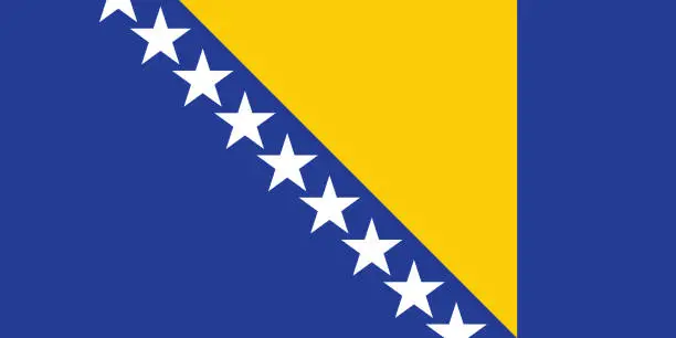 Vector illustration of Bosnia and Herzegovina flag. The official ratio. Flag icon. Standard color. Standard size. A rectangular flag. Computer illustration. Digital illustration. Vector illustration.