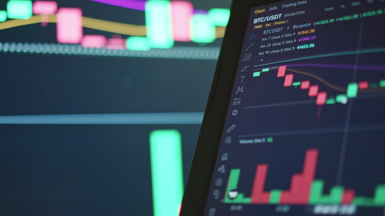 Financial trading chart at digital display close-up