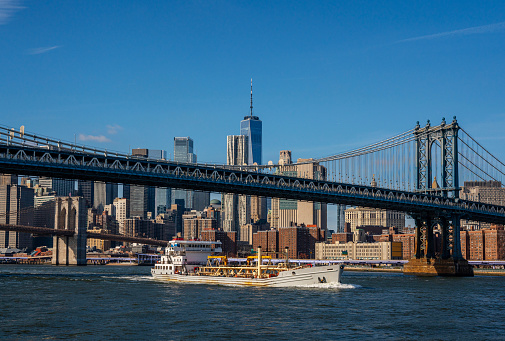 View of Lower Manhattan with Brooklyn Bridge and Manhattan Bridge, New York City