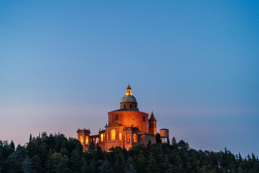 The Sanctuary of the Madonna of San Luca in Bologna, Emilia Romagna, Italy at Dusk