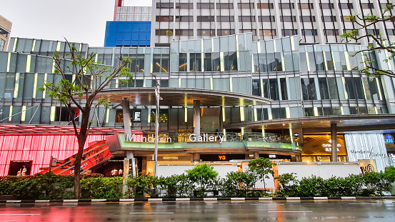 Orchard, Singapore - February 11, 2020 : View Of Shopping Mall At Orchard Road Area In A Rainy Day. Orchard Road Is Famous All Over The World As An Iconic Shopping Street Of Singapore.