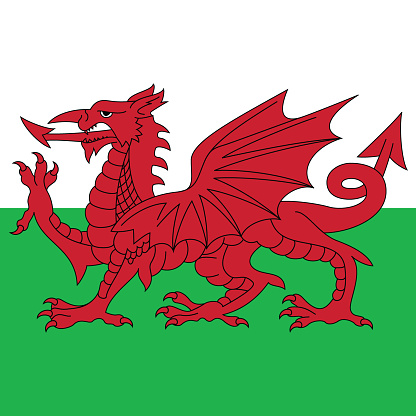 Flag of Wales. Flag icon. Standard color. A square flag. Computer illustration. Digital illustration. Vector illustration.
