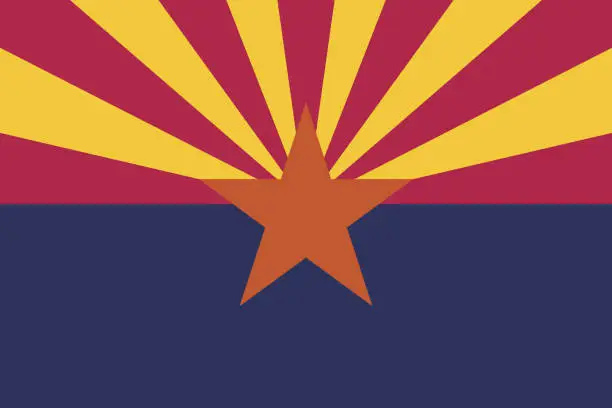 Vector illustration of Arizona flag. Flag icon. Standard color. Standard size. A rectangular flag. Computer illustration. Digital illustration. Vector illustration.