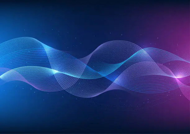 Vector illustration of Abstract technology background The combination of particle dot into overlapping waves. It represents communication of big data innovations, Innovation communication future, internet network connection