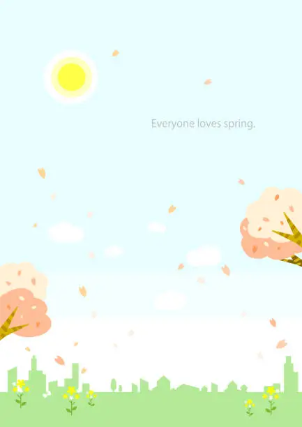 Vector illustration of park with cherry blossoms, spring background illustration