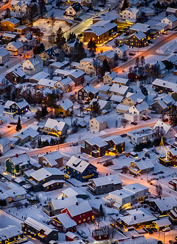 Aerial view close up Norway city  in Tromso