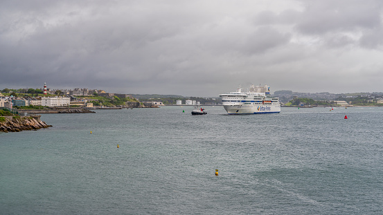 Plymouth, Devon, England, UK - May 25, 2022: Brittany Ferries Pont-Aven arriving in Plymouth Harbour