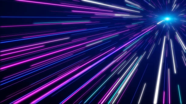 istock Hyperjump in space. Multicolored glowing neon rays. High speed tunnel motion zooming in. 3d rendering 1949242386