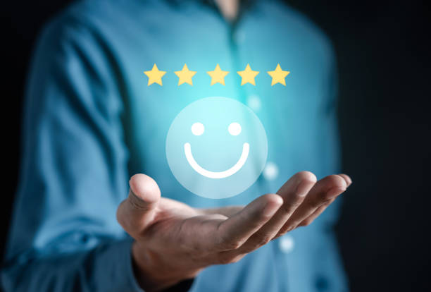 istock Hand giving happy smile face in comment box, user giving good feedback rating, think positive , customer review, assessment, of mental health day, Compliment Day, satisfaction concept. 1949285795