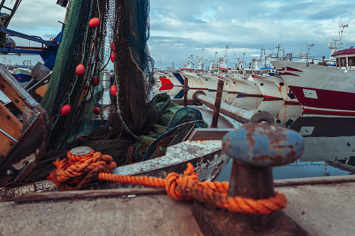 Typical Mediterranean fisheries. Trawlers at the harbor of Civitanova Marche