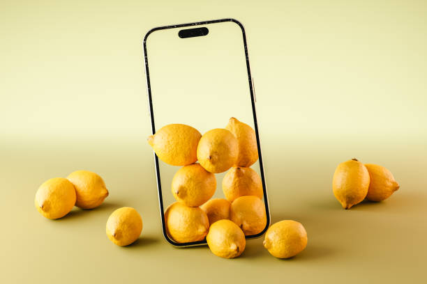 レモン付きモックアップスマートフォンの3Dレンダリング