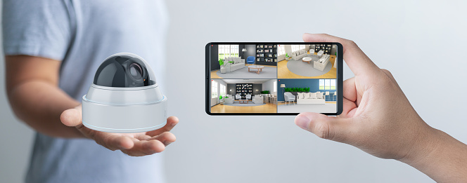 3d rendering mobile connect with home security camera