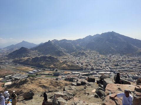 Aerial view of the city of Mecca from  Al Noor mountain in Mecca where the historic Cave of Hira is located.