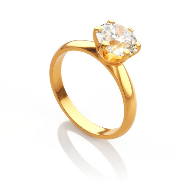 Blank gold jewelery ring with diamond isolated on white - 3d rendering.