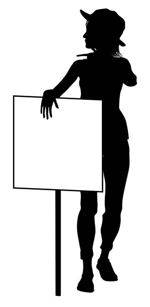 protest rally march picket sign silhouette person - picket line strike picket protestor stock illustrations