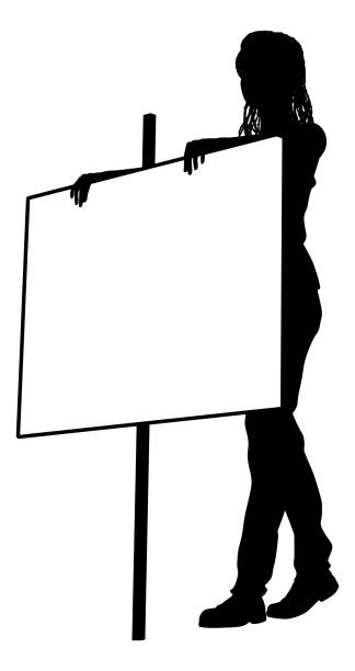 protest rally march picket sign silhouette person - picket line strike picket protestor stock illustrations